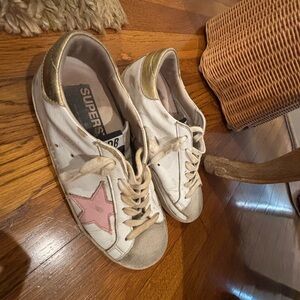 Superstar Sneakers with Pink Star and Gold Accents